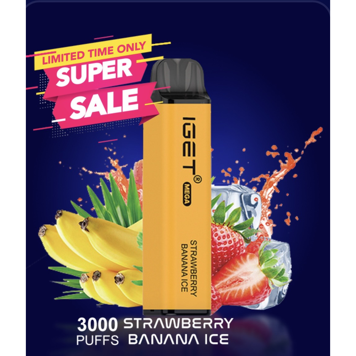 Midnight Blue IGET MEGA 3000 Strawberry Banana Ice